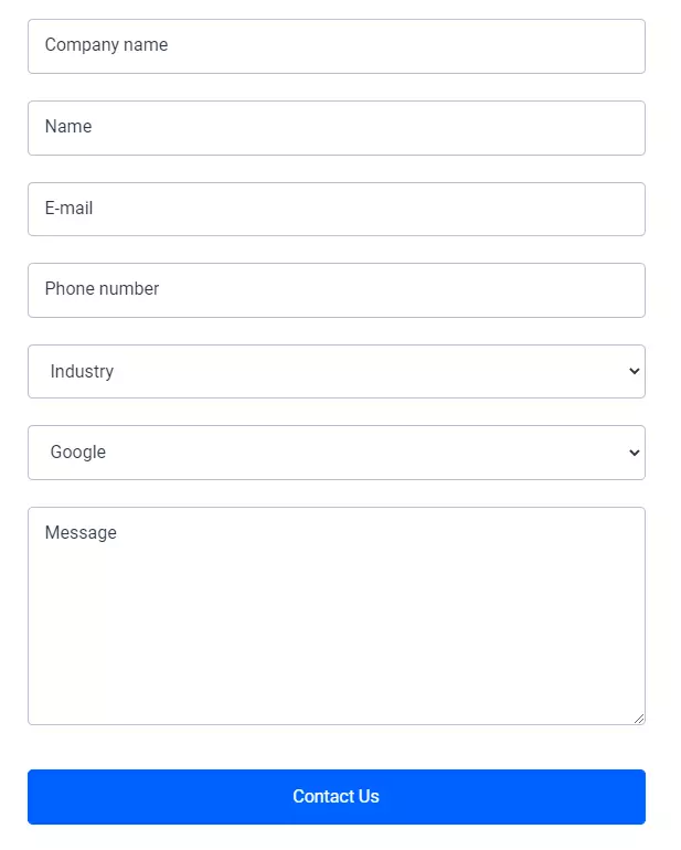 Image: Standard contact form for lead generation and customer service