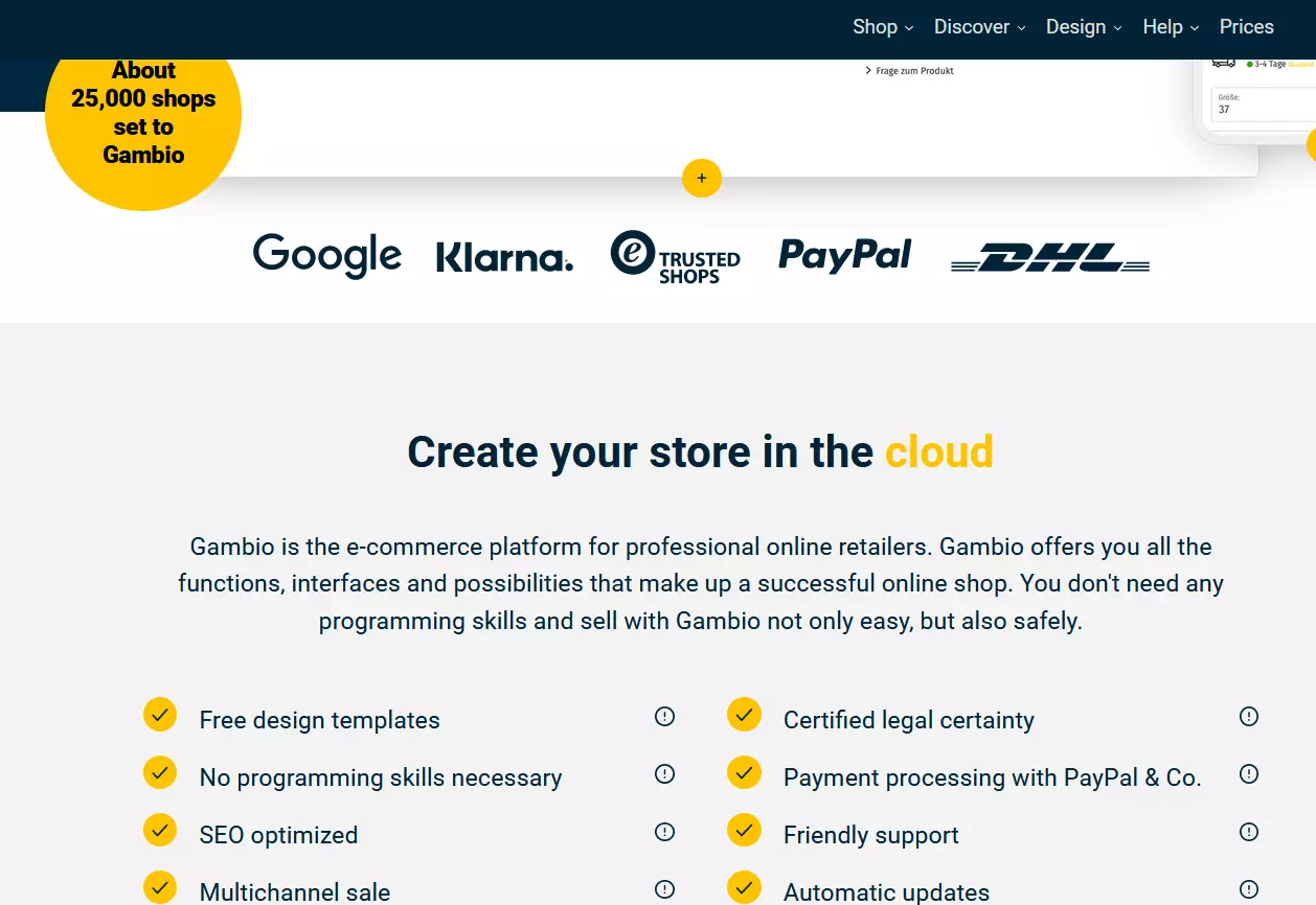 Gambio website Image: Gambio website