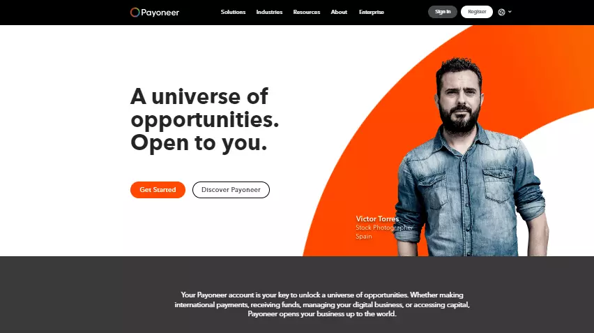 Image: Homepage of Payoneer