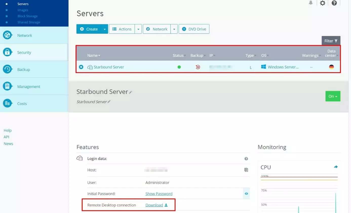 Image: The login information in the Cloud Panel