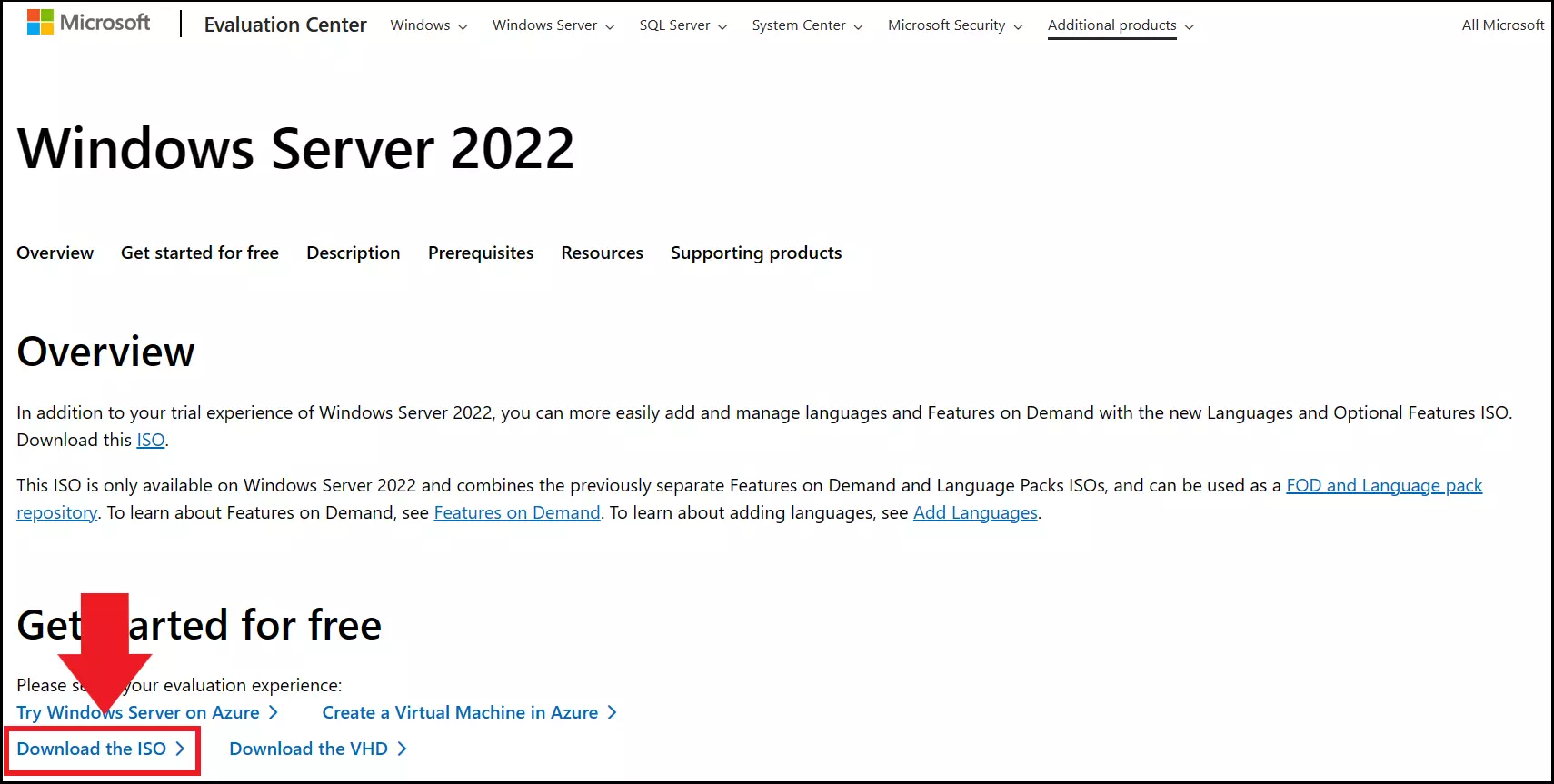 The ISO of Windows Server 2022 in the Microsoft Evaluation Center Image: The ISO of Windows Server 2022 in the Microsoft Evaluation Center