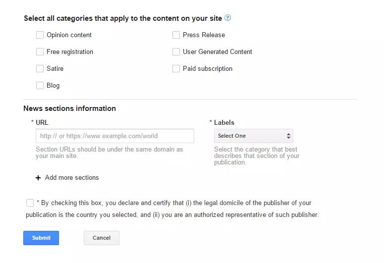 Image: Registration form for Google News - Part 2