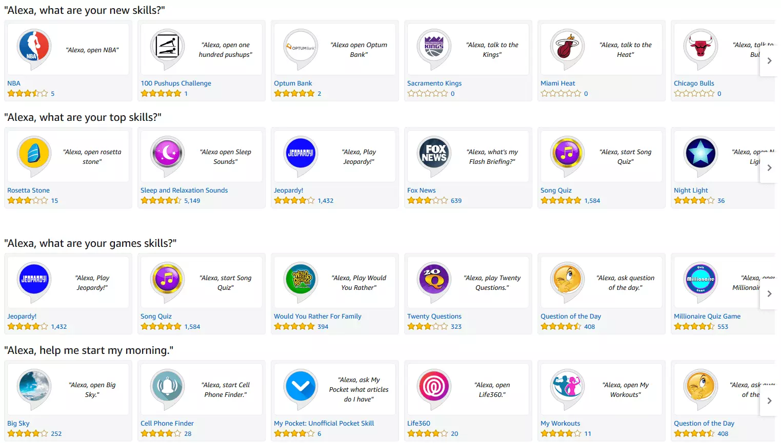 Image: Screenshot of the Alexa Skills homepage on amazon.com