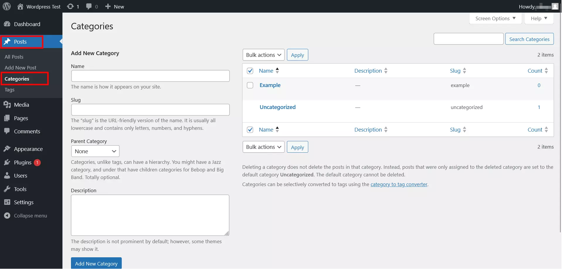 View of categories in the WordPress dashboard Image: View of categories in the WordPress dashboard